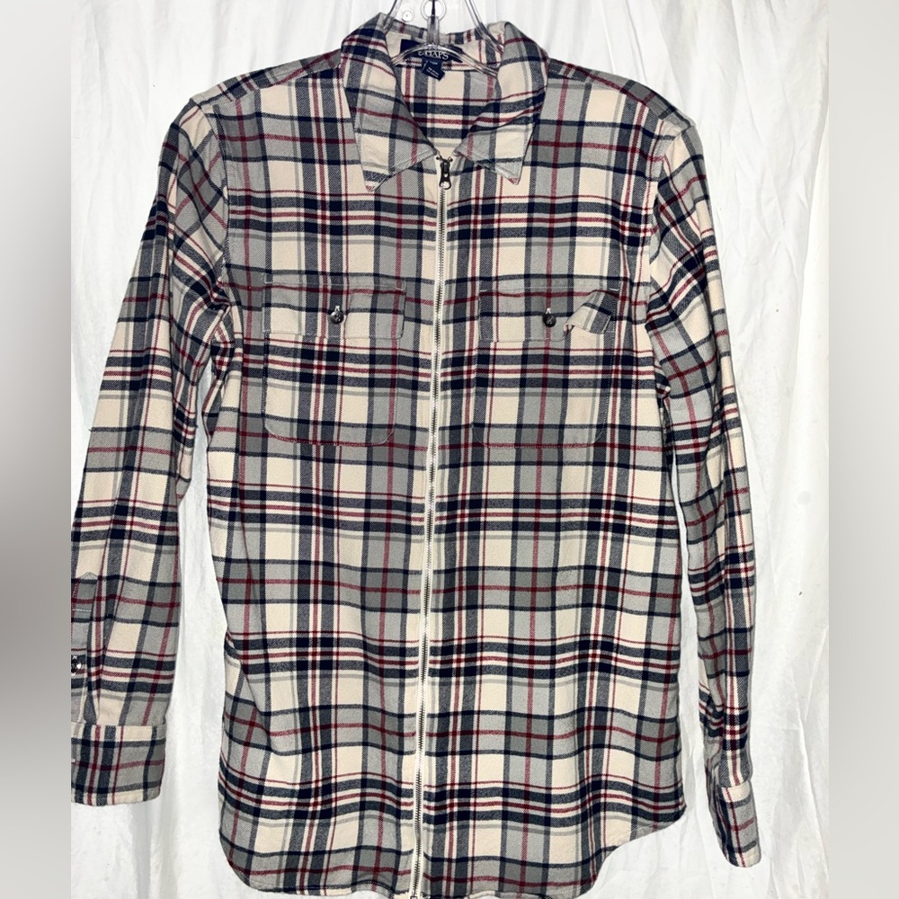 Chaps Men's Plaid Shirt - Cream, Red, and Blue